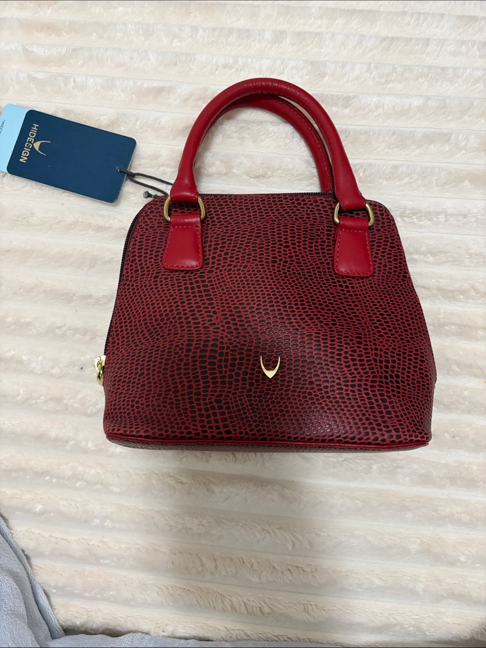 Hidesign Red Textured Mini Satchel with Dual Top Handles